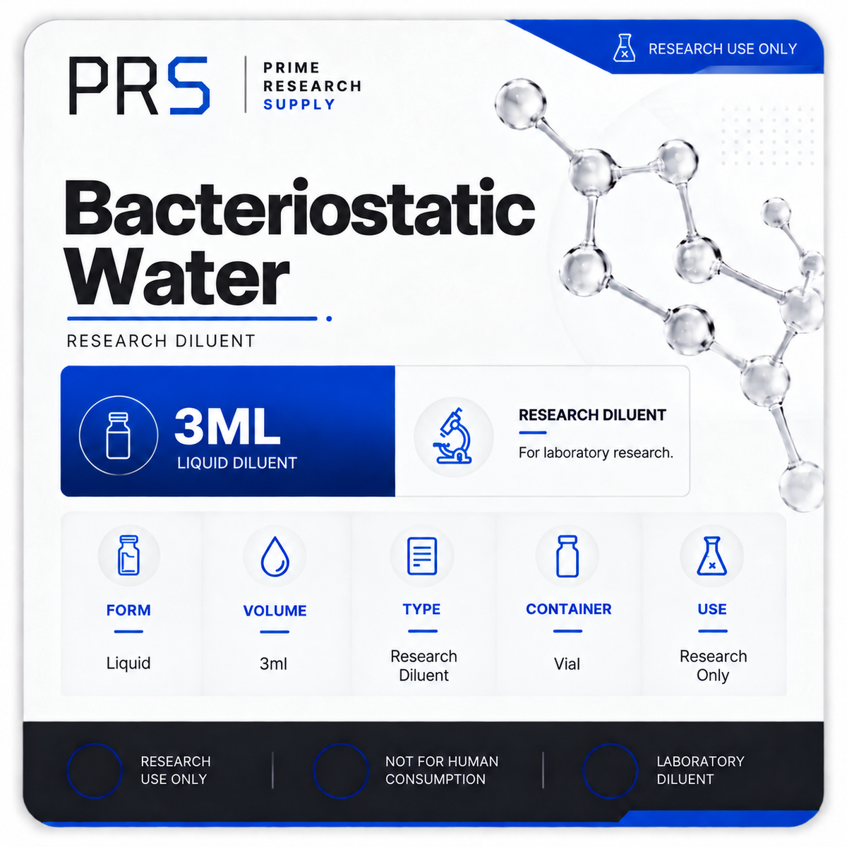Bacteriostatic Water 3ml Research Diluent Vial